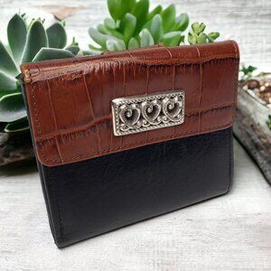 Brighton Two Tone Engraved Silver Tone Heart Accent Snap Wallet